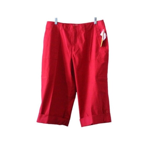 Fieldgear Women's Size 16  Capri Pants Red Denim High Waist Flat Front NWT - Picture 2 of 9